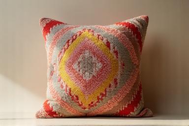 Coussin décoratif tissé à la main, motifs géométriques