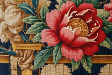 Tapisserie restaurée, détail avant/après