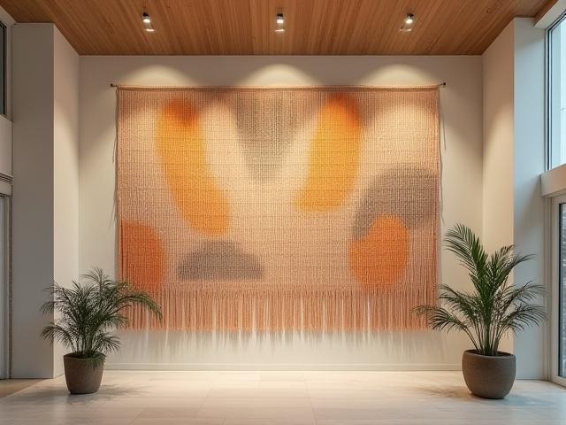 Grande tenture murale contemporaine commandée pour un espace public.