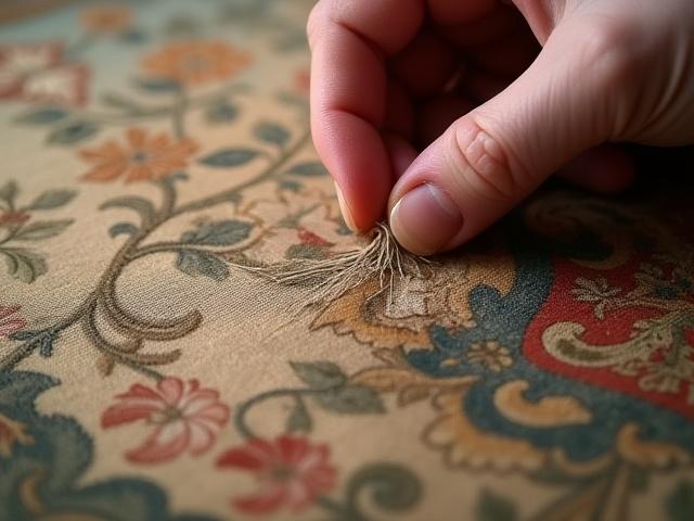 Image avant/après d'une restauration d'une tapisserie ancienne fragmentée.